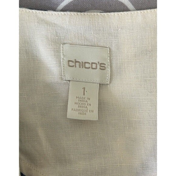 Chicos Duster Jacket Artisan Print 100% Linen Cardigan Artsy - Picture 12 of 13